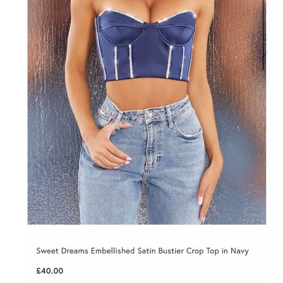 Oh Polly Womens Navy Blue Diamente Corset - Picture 1 of 4